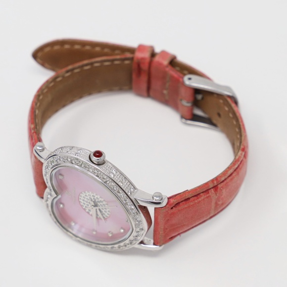 Techno Mania pink Heart Shaped White Diamond Ladies Stainless Steel Watch main image 5